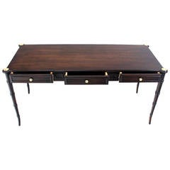 Faux Bamboo Mid-Century Modern American Walnut Three-Drawer Partners Desk