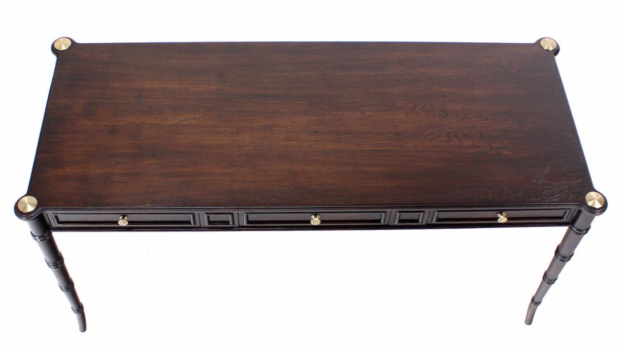 Faux Bamboo Mid-Century Modern American Walnut Three-Drawer Partners Desk 5