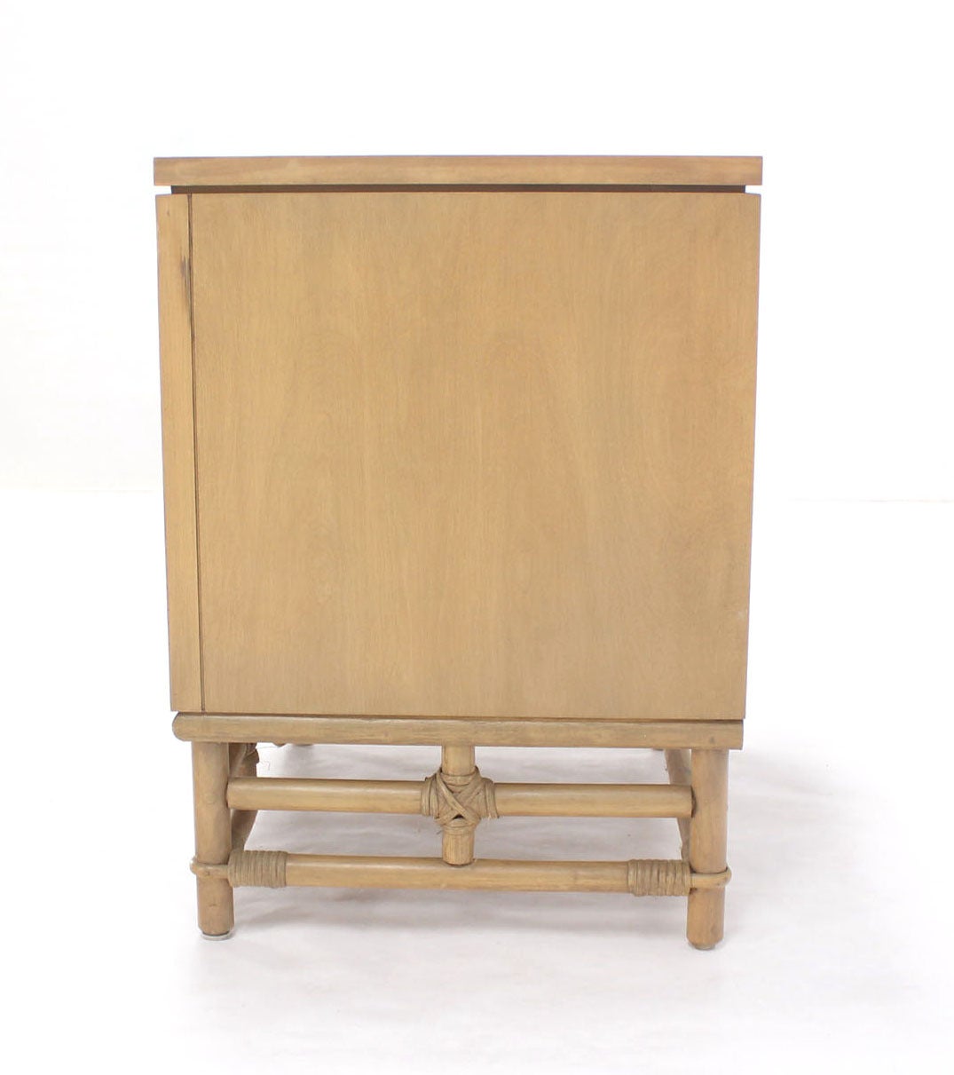 Mid-Century Modern Faux Bamboo Three Drawer Petite Beige Lacquer Chest Dresser Brass Pulls