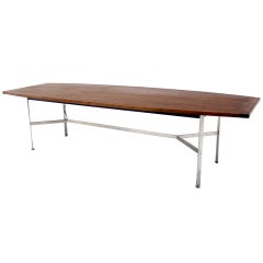 Mid Century Danish Modern Walnut Conference Dining Table Stainless Base Knoll