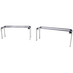 Pair of Vintage Mid Century Chrome Console Sofa Tables Bauhaus
