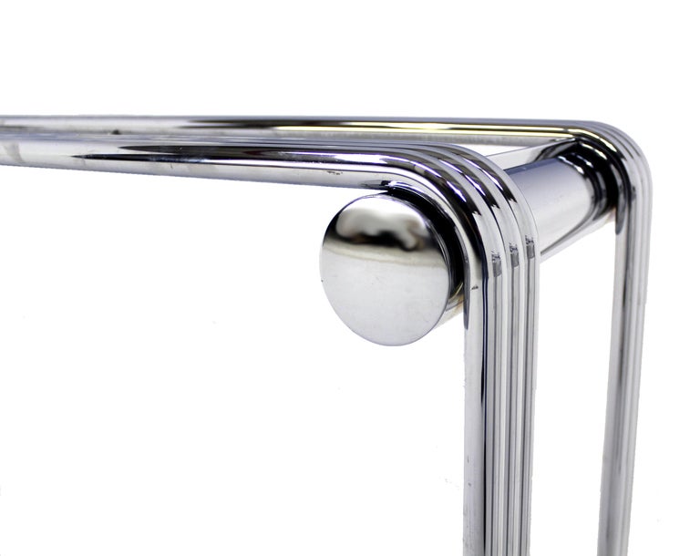 Pair of Vintage Mid Century Chrome Console Sofa Tables Bauhaus