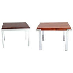 Pair of Baughman Rosewood and Chrome Mid Century Modern End Table Stands