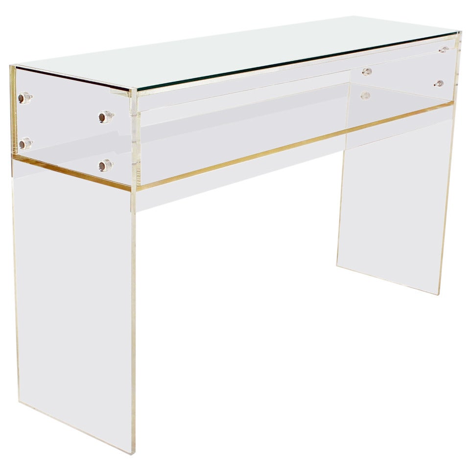 Nice Mid Century Modern Lucite and Glass Console Table Jewelry Showcase