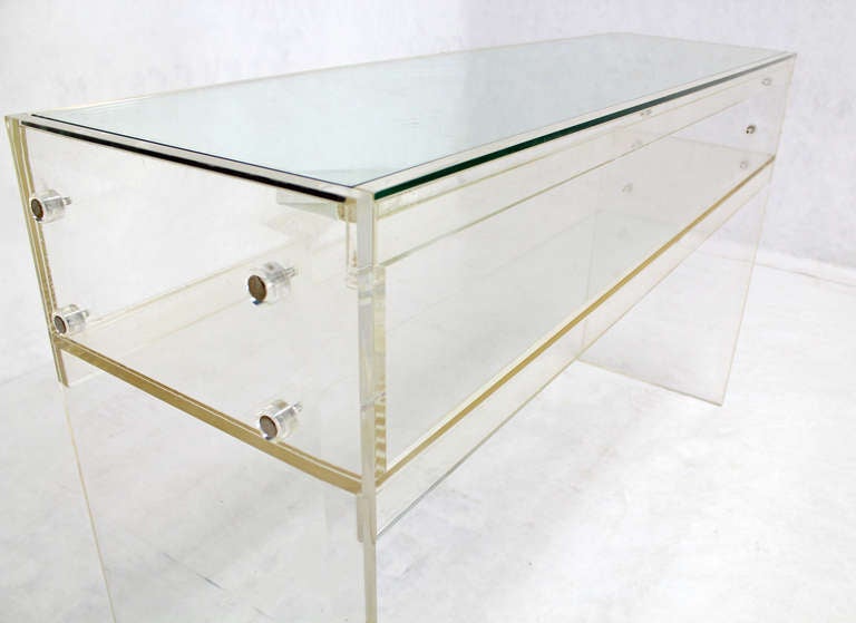 Nice Mid Century Modern Lucite and Glass Console Table Jewelry Showcase 1