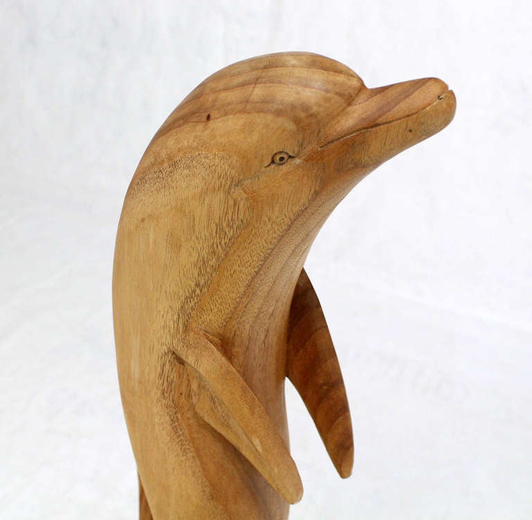 Mid-Century Modern Tall Carved Teak Dolphin Sculpture
