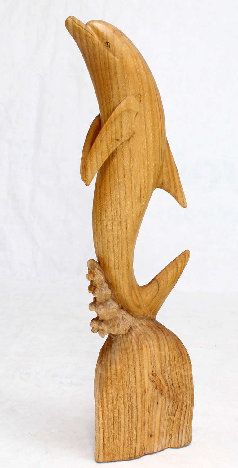Unknown Tall Carved Teak Dolphin Sculpture