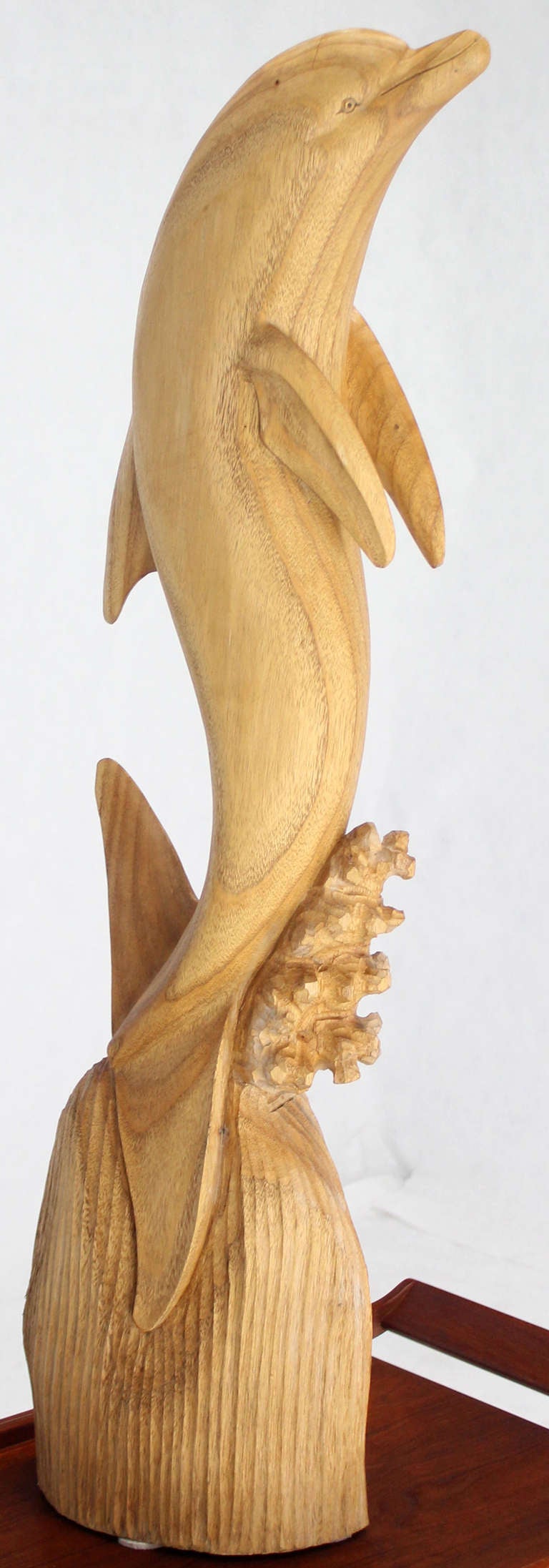 20th Century Tall Carved Teak Dolphin Sculpture