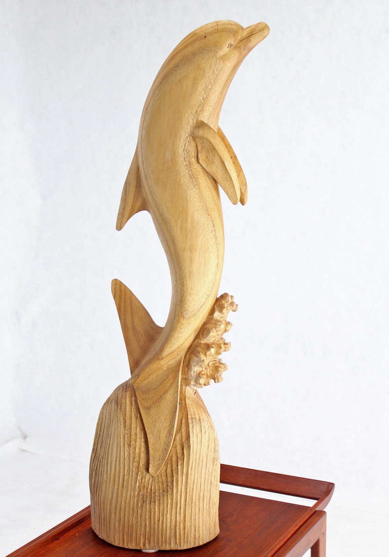 Tall Carved Teak Dolphin Sculpture 1