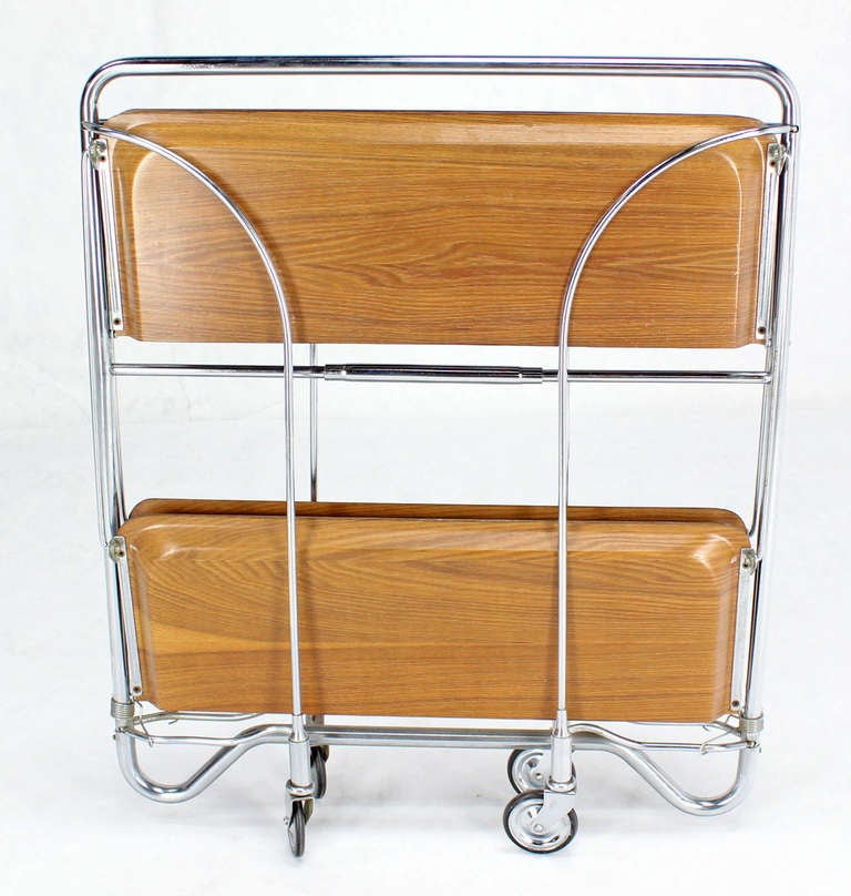 Russian Mid-Century Modern Folding Tea Cart in Chrome and Molded Plywood