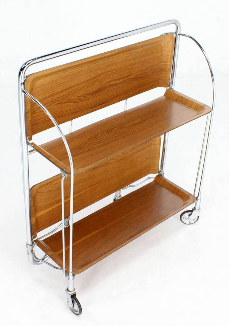 Mid-Century Modern Folding Tea Cart in Chrome and Molded Plywood 1