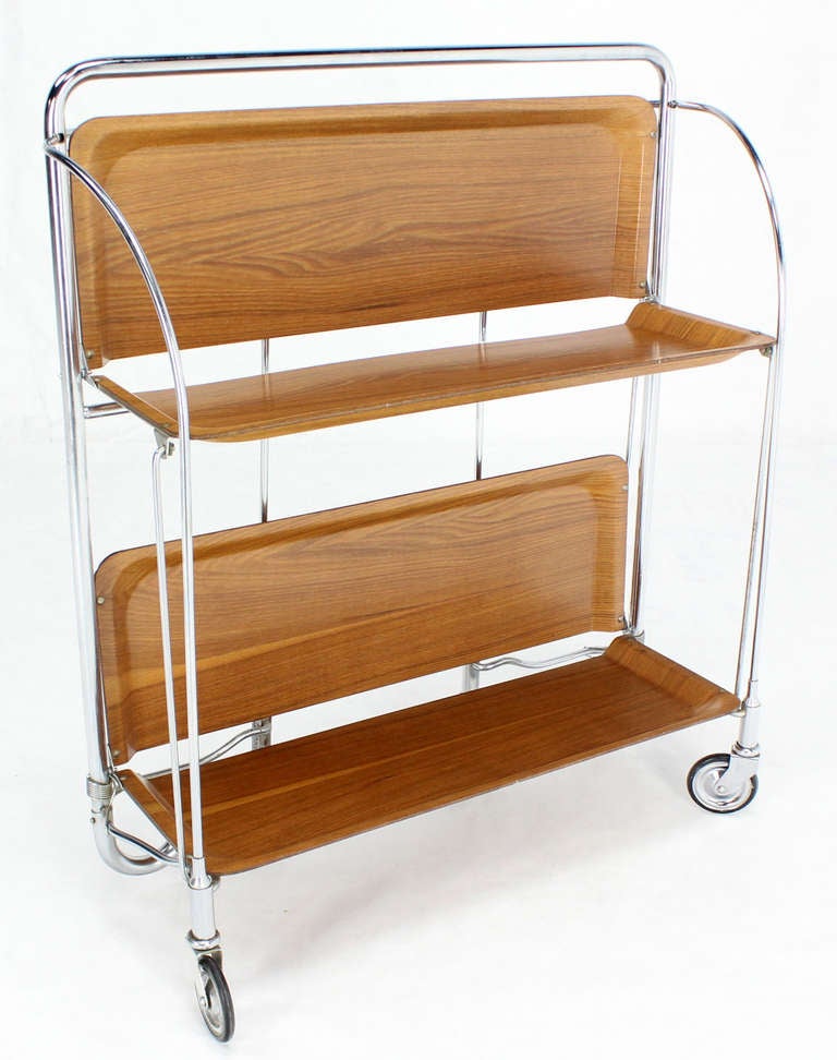 Mid-Century Modern Folding Tea Cart in Chrome and Molded Plywood 2