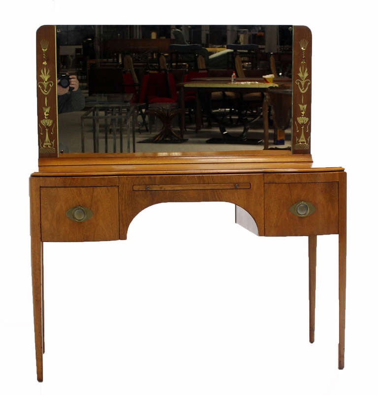 20th Century Mid Century Art Deco Walnut Vanity Dressing Table