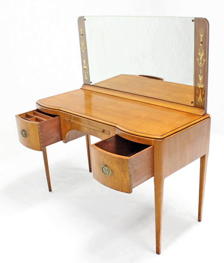 American Mid Century Art Deco Walnut Vanity Dressing Table
