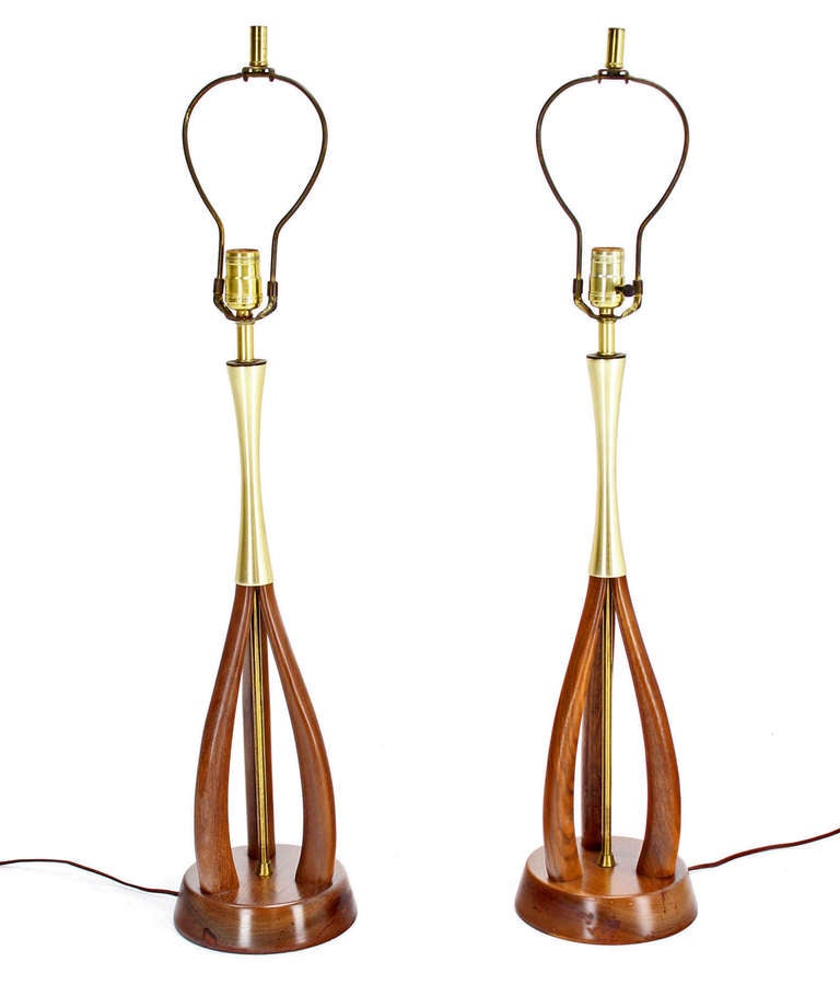 Brass Pair of Mid-Century Danish Modern Table Lamps