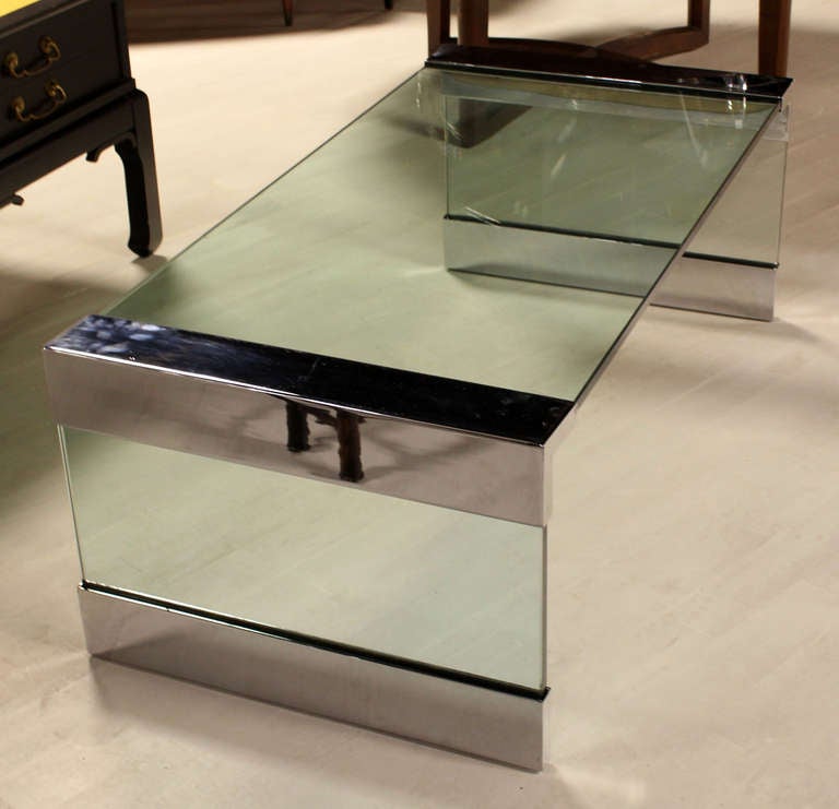 Mid Century Modern 3/4" Thick Glass & Chrome Coffee Table