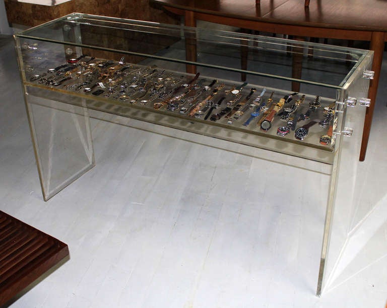 Nice Mid Century Modern Lucite and Glass Console Table Jewelry Showcase 3