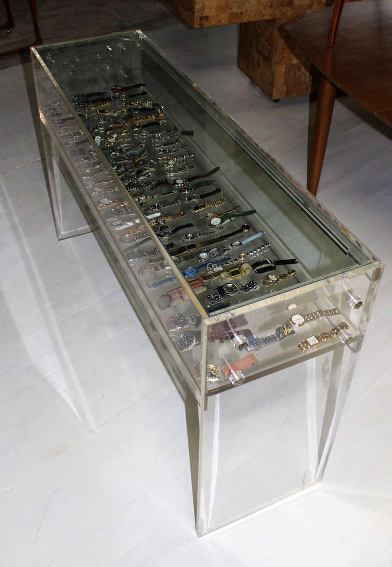 American Nice Mid Century Modern Lucite and Glass Console Table Jewelry Showcase