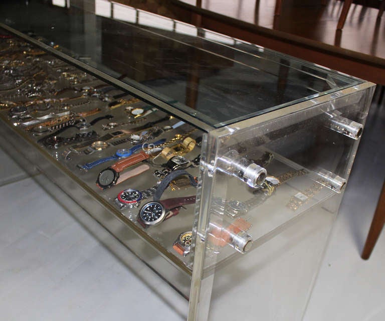 Mid-Century Modern Nice Mid Century Modern Lucite and Glass Console Table Jewelry Showcase
