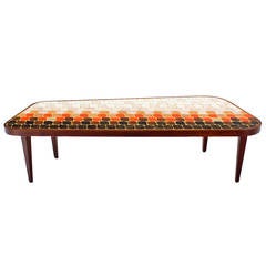 Mid-Century Modern Organic Shape Coffee Table with Tile Mosaic Top