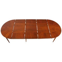 Erno Fabry Mid-Century Modern Round Walnut Dining Table with Three Leaves