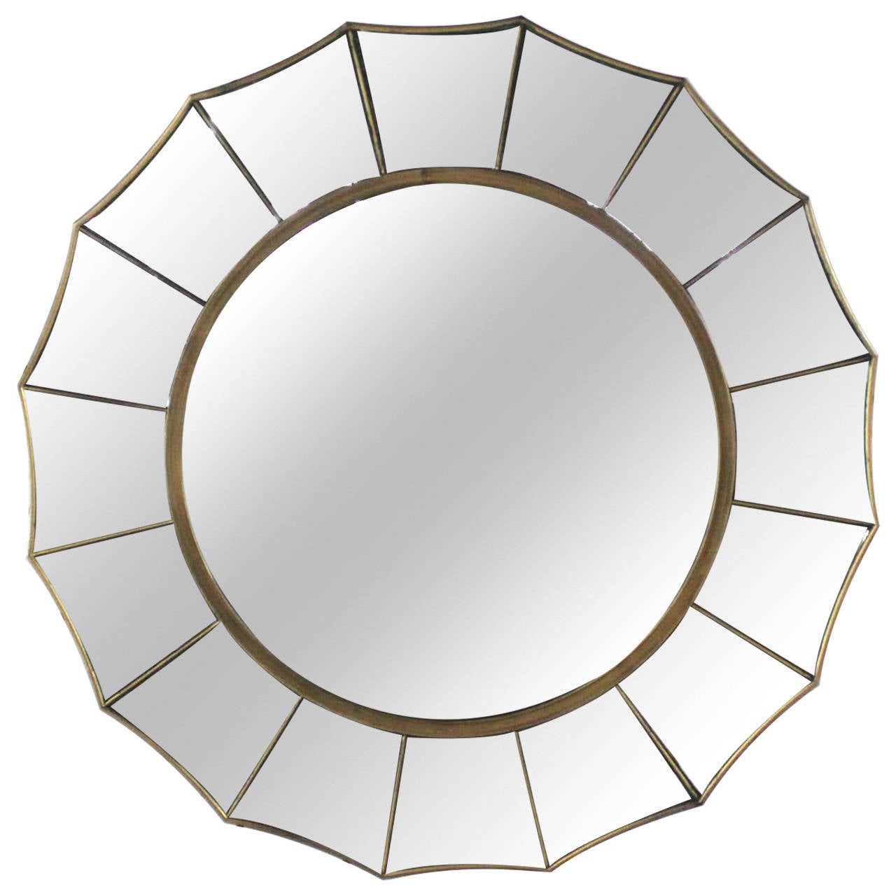 MidCentury Modern Sunburst ScallopedEdge Round Wall Mirror at 1stDibs