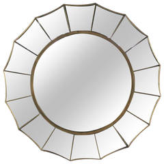 Mid-Century Modern Sunburst Scalloped-Edge Round Wall Mirror