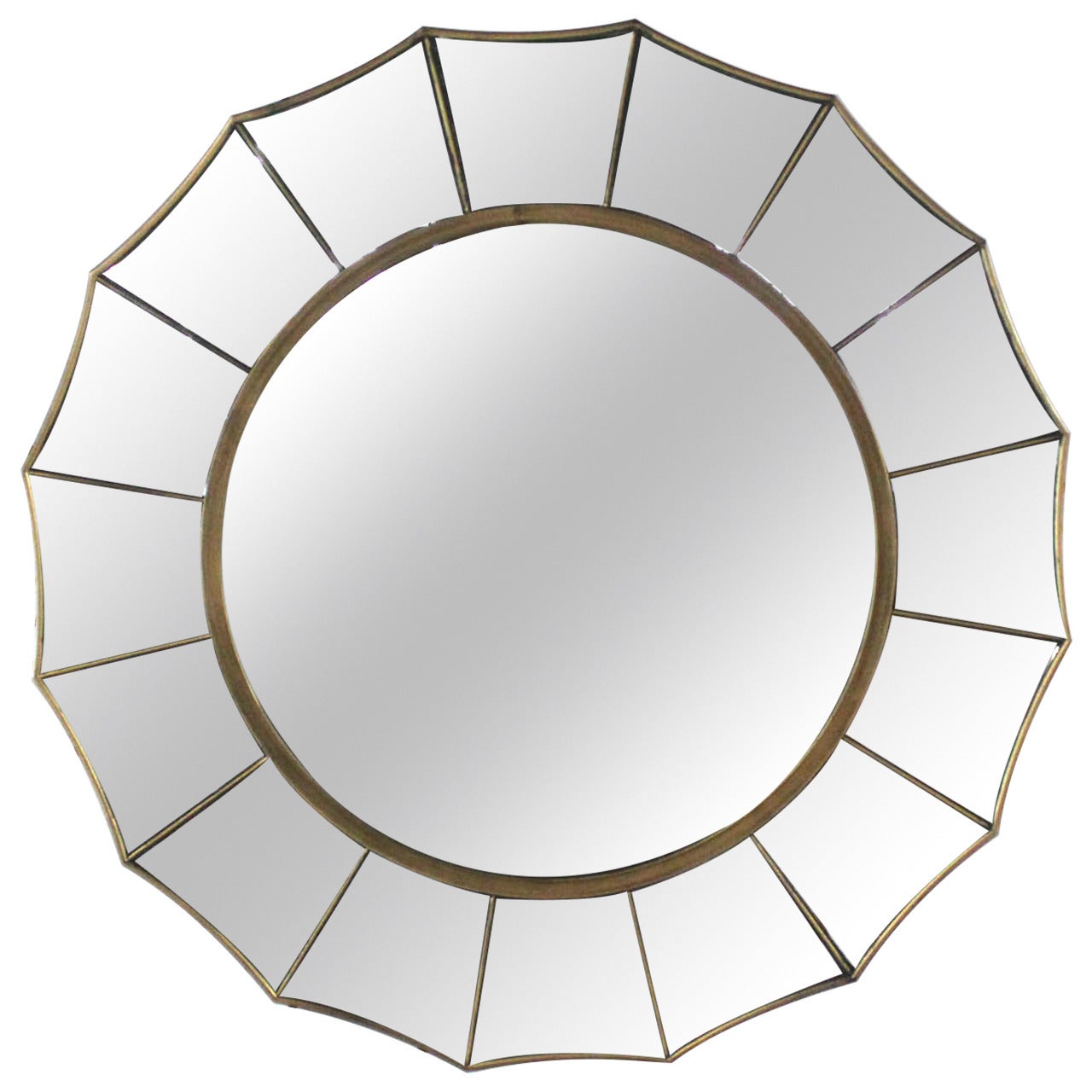 MidCentury Modern Sunburst ScallopedEdge Round Wall Mirror at 1stDibs