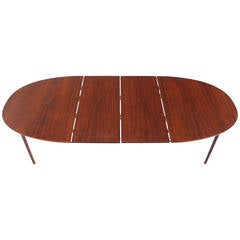Danish Mid Century Modern Oval Walnut Dining Table w/ 2 Extension Boards.