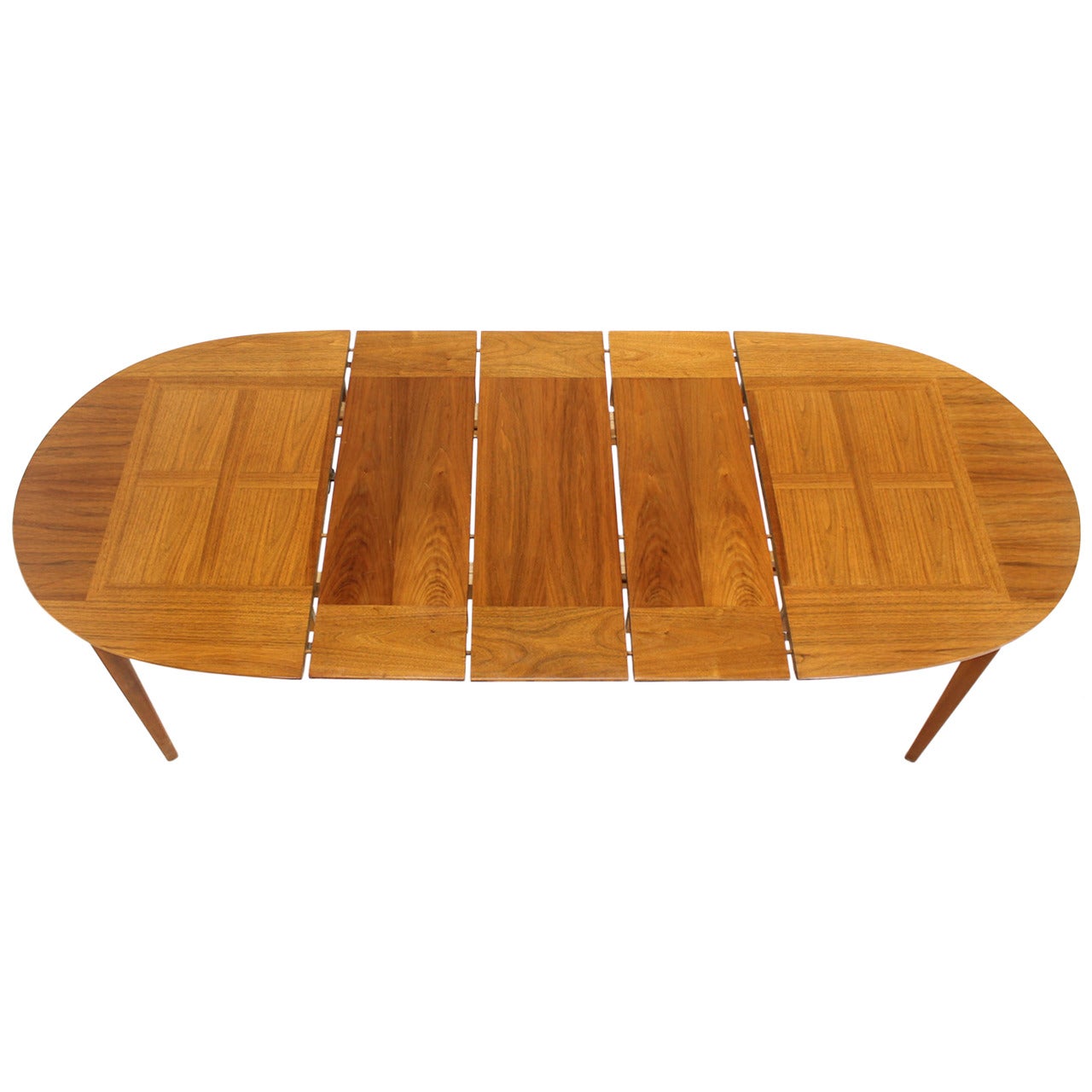 Mid-Century Modern Walnut Oval Dining Table with Three Leaves