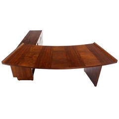 Large Executive Mid-Century Modern Walnut L-Shape Desk with Return