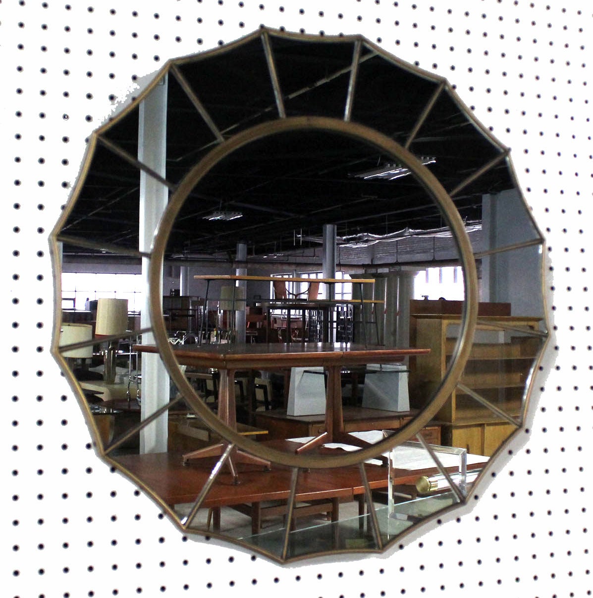 MidCentury Modern Sunburst ScallopedEdge Round Wall Mirror at 1stDibs