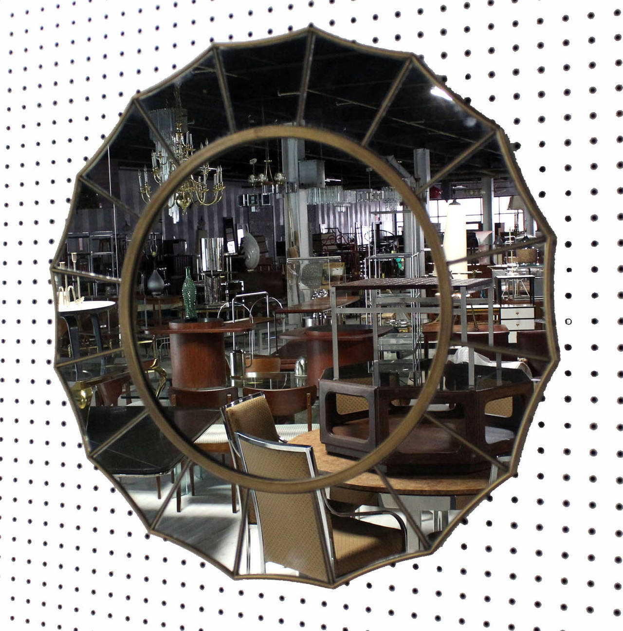 MidCentury Modern Sunburst ScallopedEdge Round Wall Mirror at 1stDibs