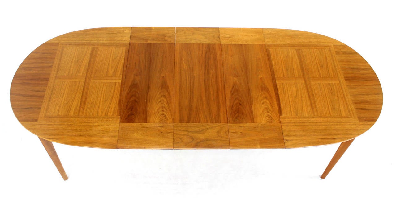 20th Century Mid-Century Modern Walnut Oval Dining Table with Three Leaves