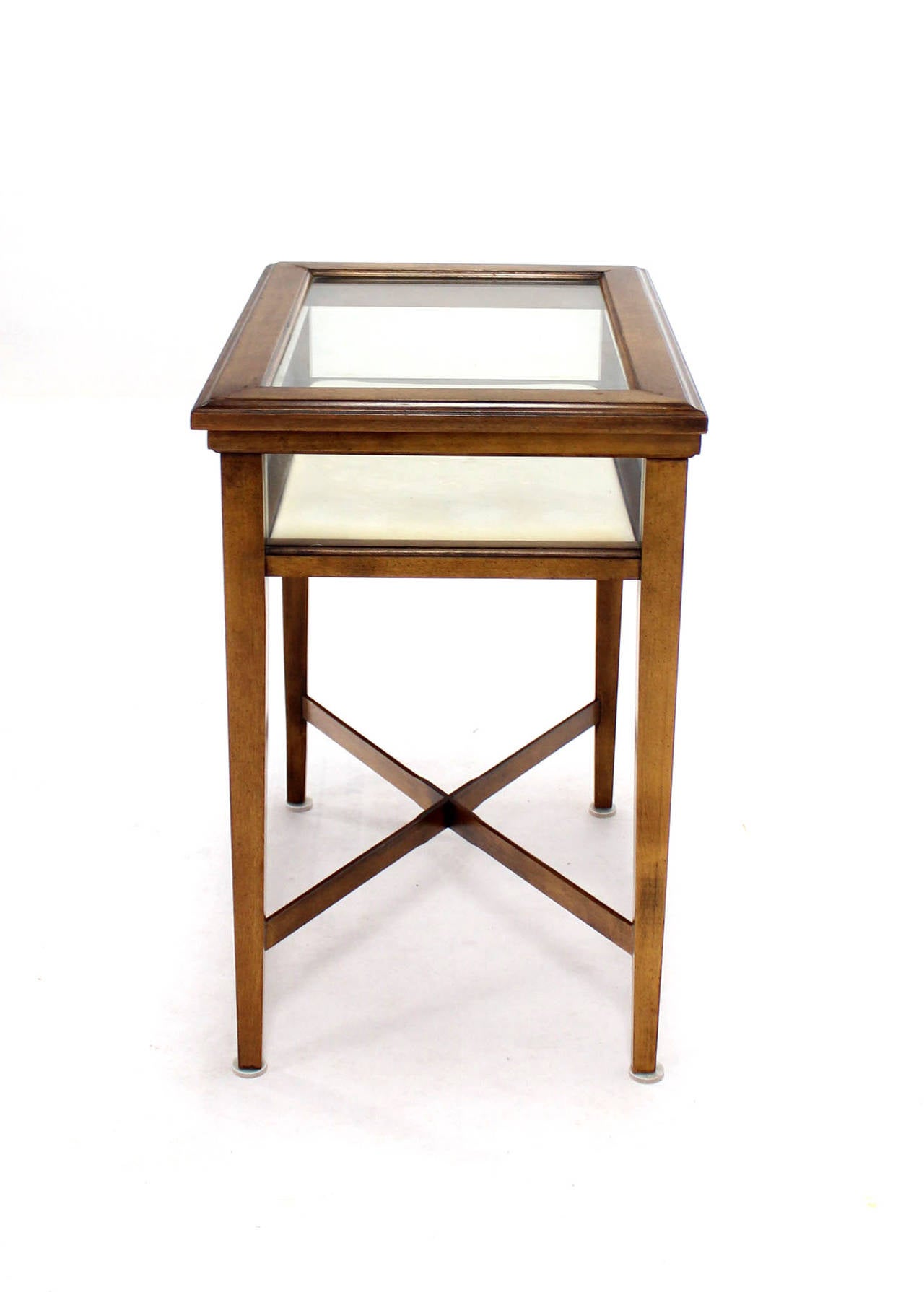 Pair of Glass and Wood Lift-Top Cross Base End Tables 4