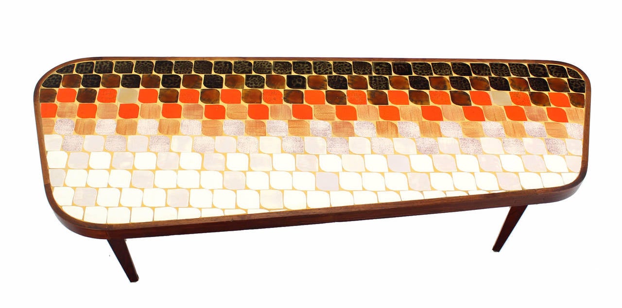 Mid-Century Modern Organic Shape Coffee Table with Tile Mosaic Top 5