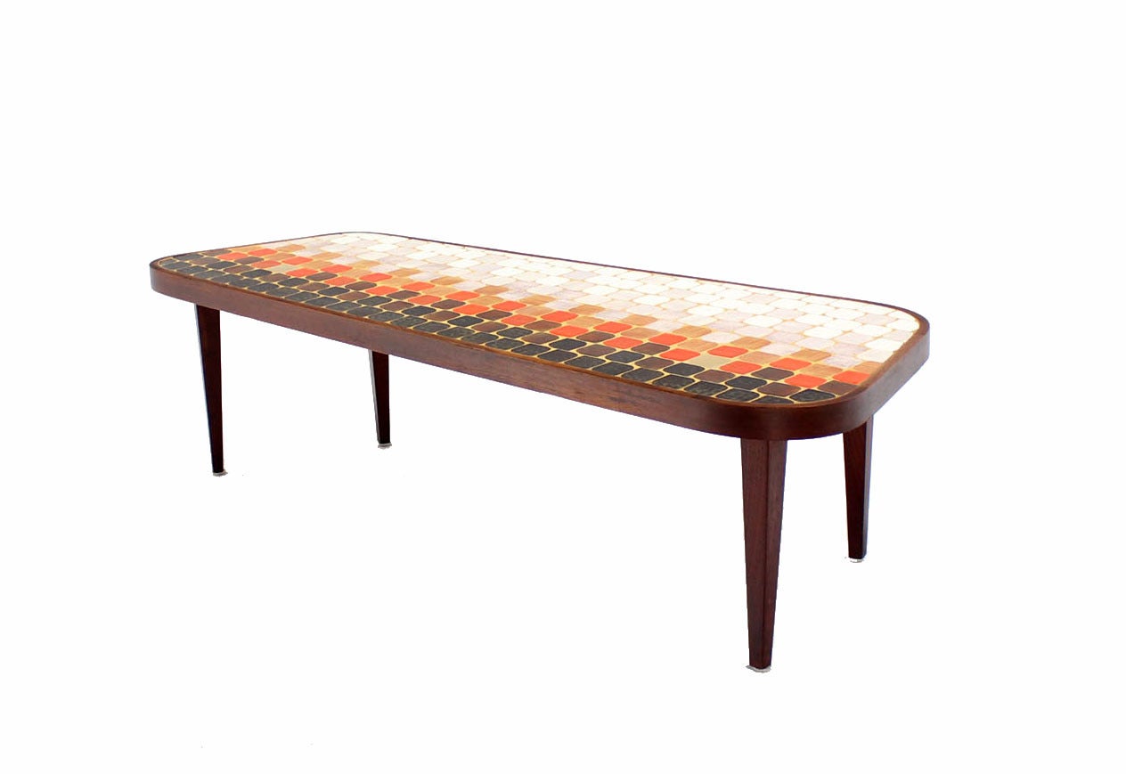 Mid-Century Modern Organic Shape Coffee Table with Tile Mosaic Top 4