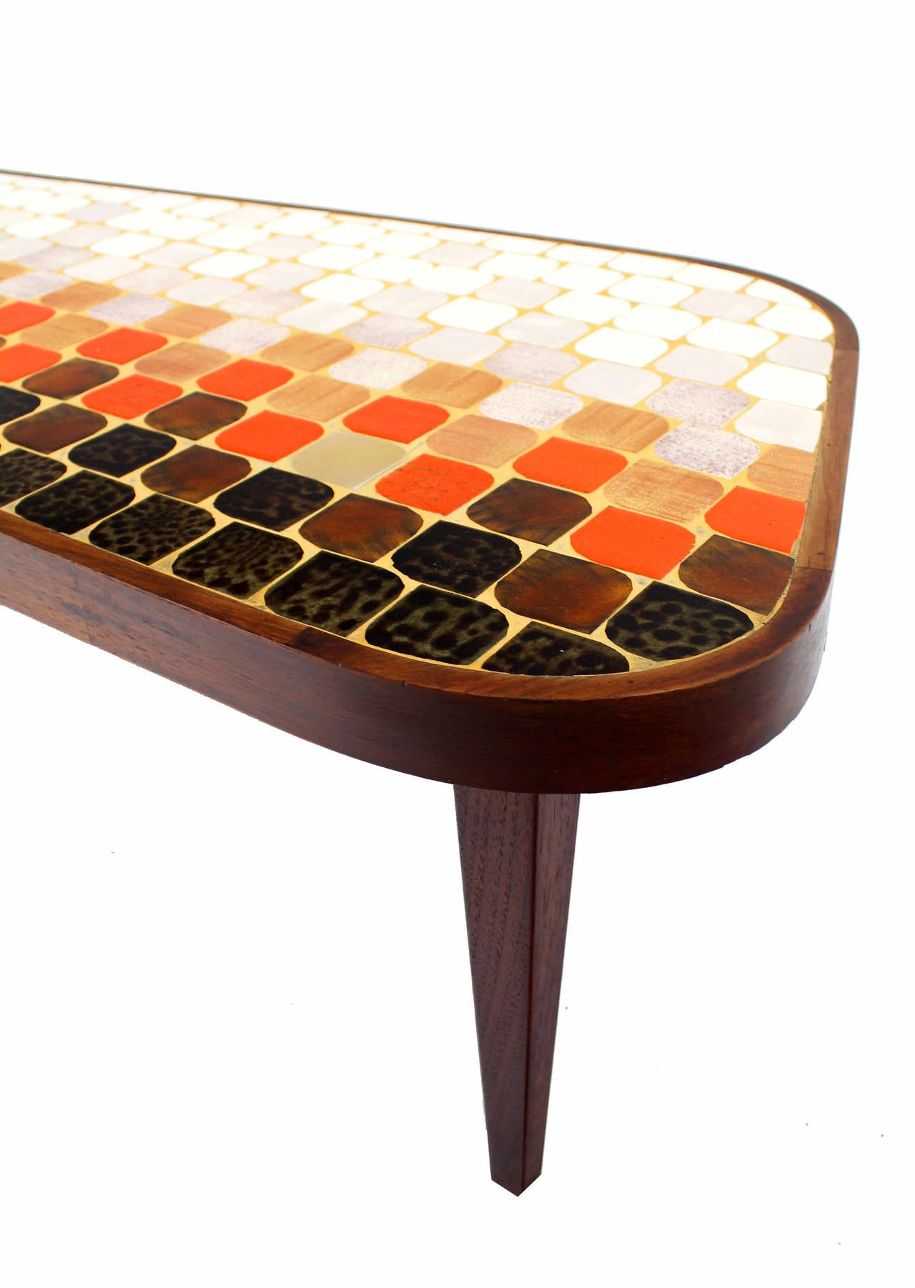 Mid-Century Modern Organic Shape Coffee Table with Tile Mosaic Top 1