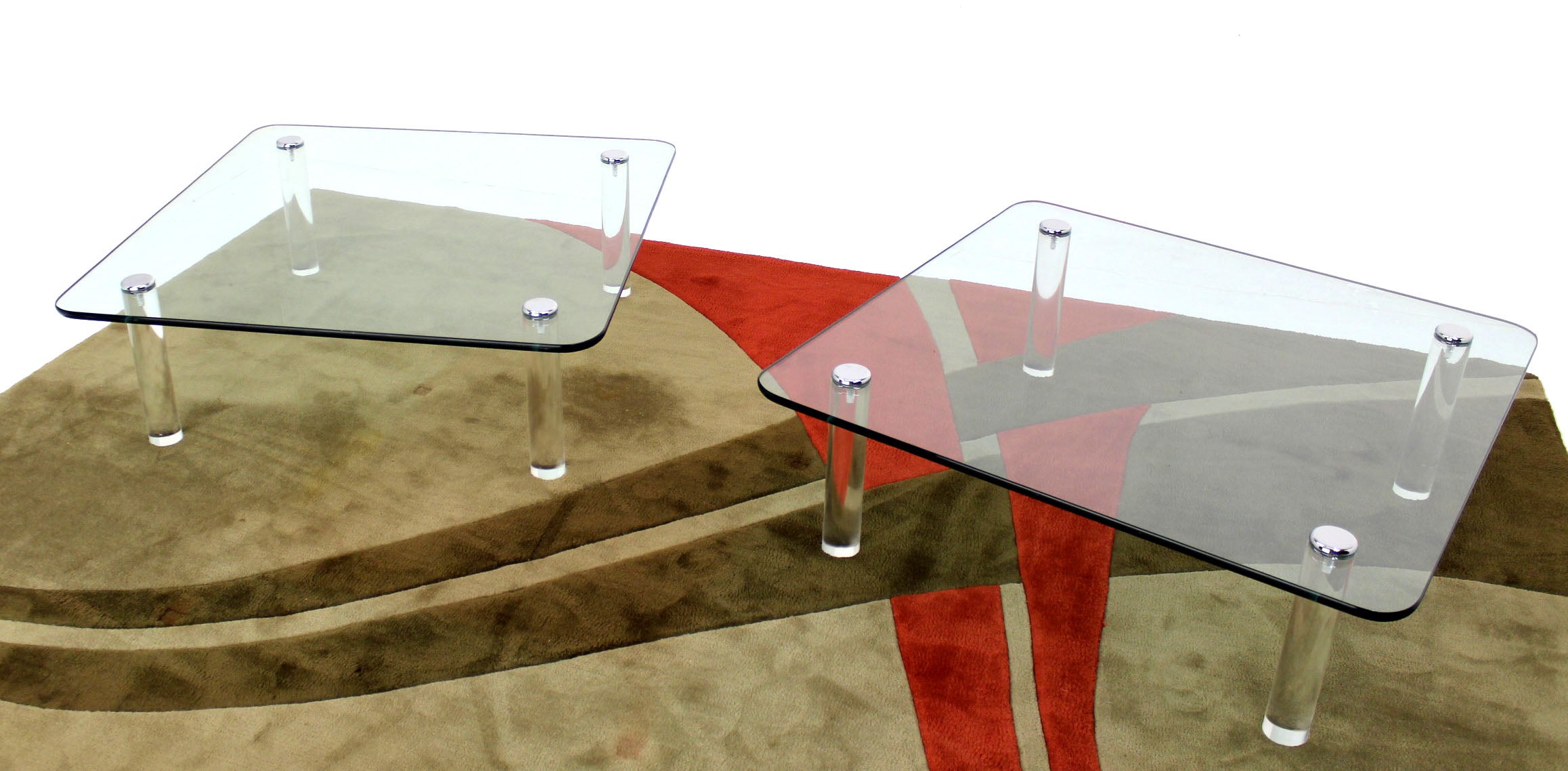 Pair of Large Square Glass and Lucite Coffee Tables by Pace