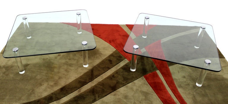Mid-Century Modern Pair of Large Square Glass and Lucite Coffee Tables by Pace