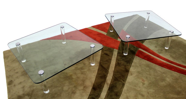 Italian Pair of Large Square Glass and Lucite Coffee Tables by Pace