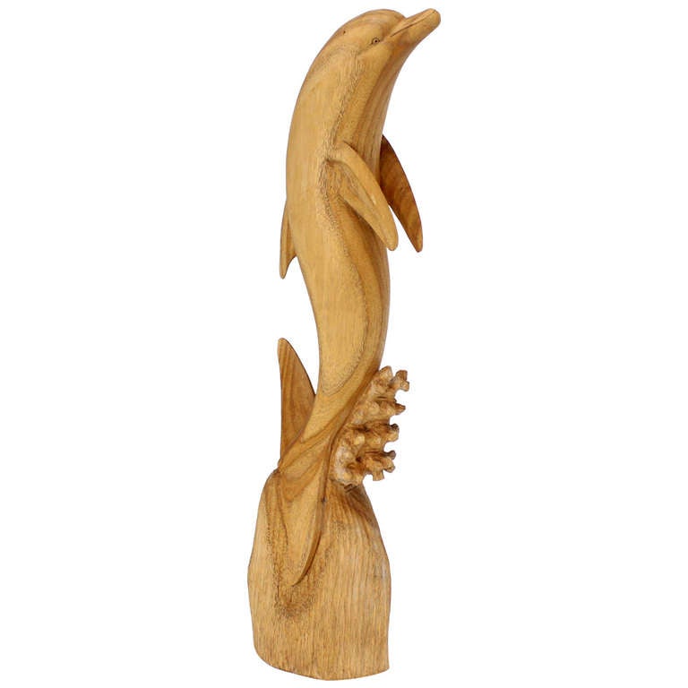 Tall Carved Teak Dolphin Sculpture at 1stdibs