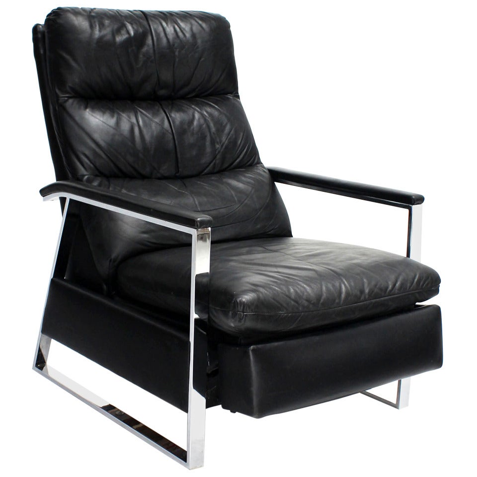 Mid-Century Modern Leather and Chrome Base Recliner by Baughman