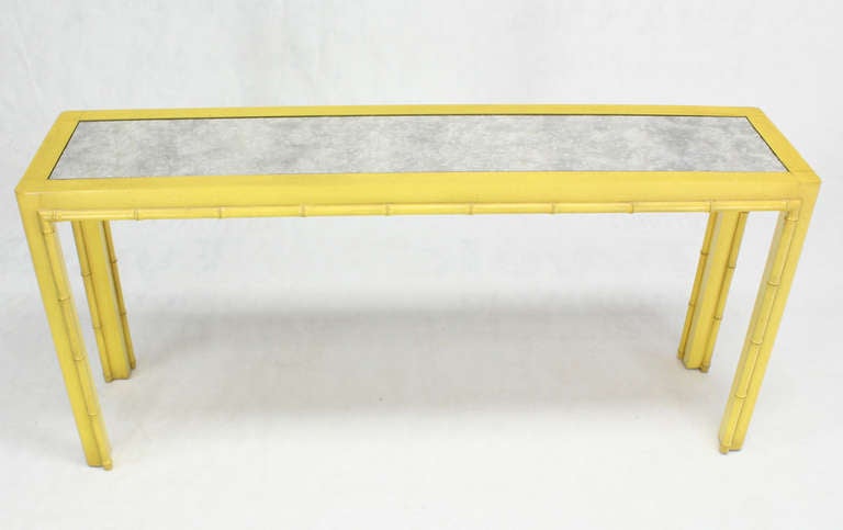Faux Bamboo Smoked Mirror Top Mid Century Console Table