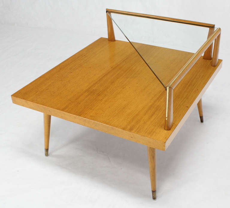 Glass Mid-Century Modern Two-Tier Corner Coffee or End Table