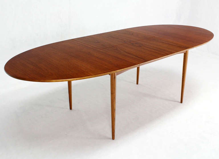 Danish Mid Century Modern Oval Teak Dining Table with One Pop Up Leaf 2
