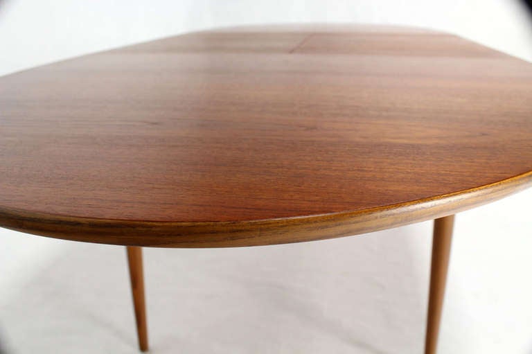 Scandinavian Modern Danish Mid Century Modern Oval Teak Dining Table with One Pop Up Leaf