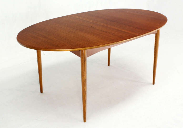 Danish Mid Century Modern Oval Teak Dining Table with One Pop Up Leaf 1