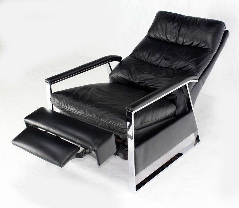 American Mid-Century Modern Leather and Chrome Base Recliner by Baughman