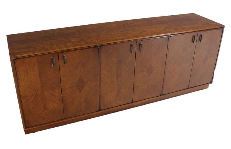 Lacquered Mid-Century Modern Walnut Dresser Credenza w/ Multiple Compartments and Drawers